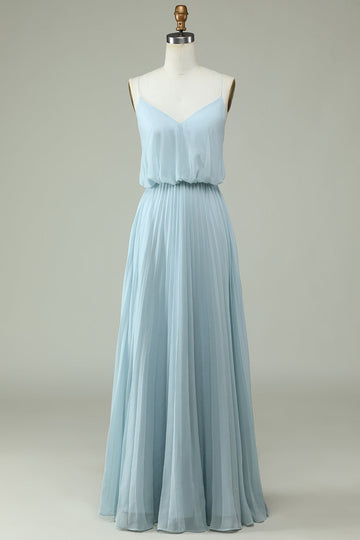 Chiffon Tirantes de Espagueti Azul Cielo Vestido de Dama de Honor